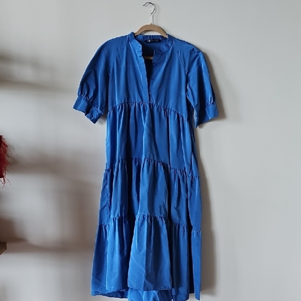 Zara Blue Asymmetrical Ruffled Sundress